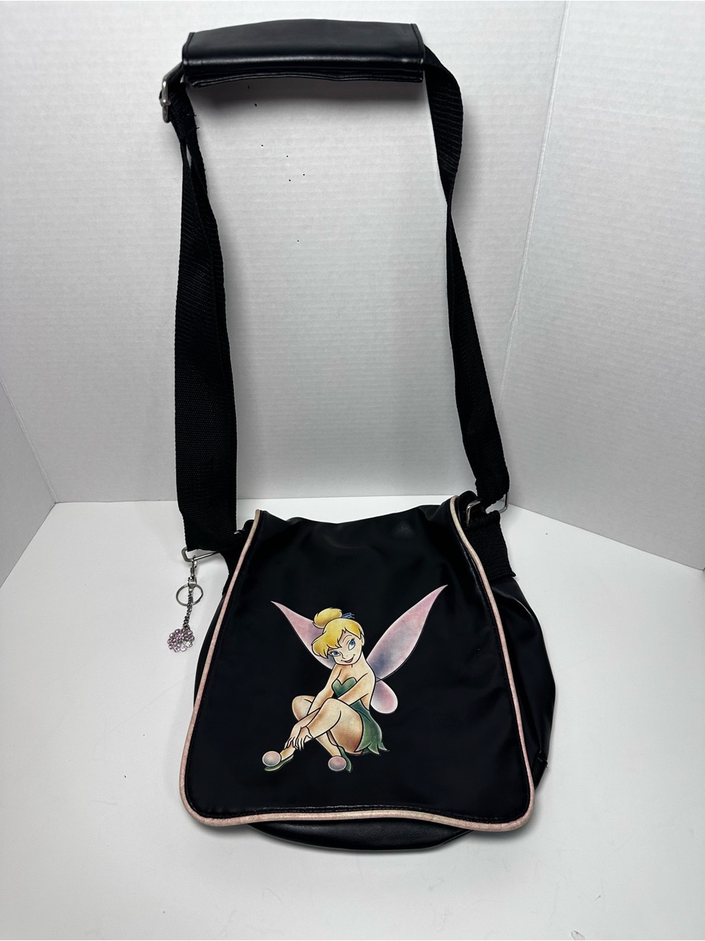 Disney Black Tinker Bell Crossbody Bag with Pink Trim